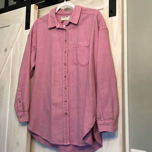 Anthropologie Pilco S Pink Oversized Cotton Linen Button Down Blouse Worn Once - Picture 12 of 13
